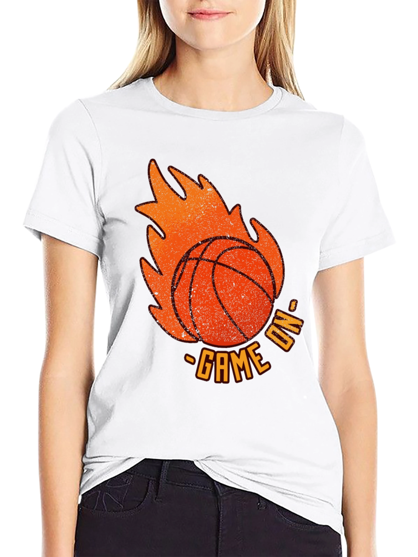 Game On Basketball Flame Graphic Tee - Black