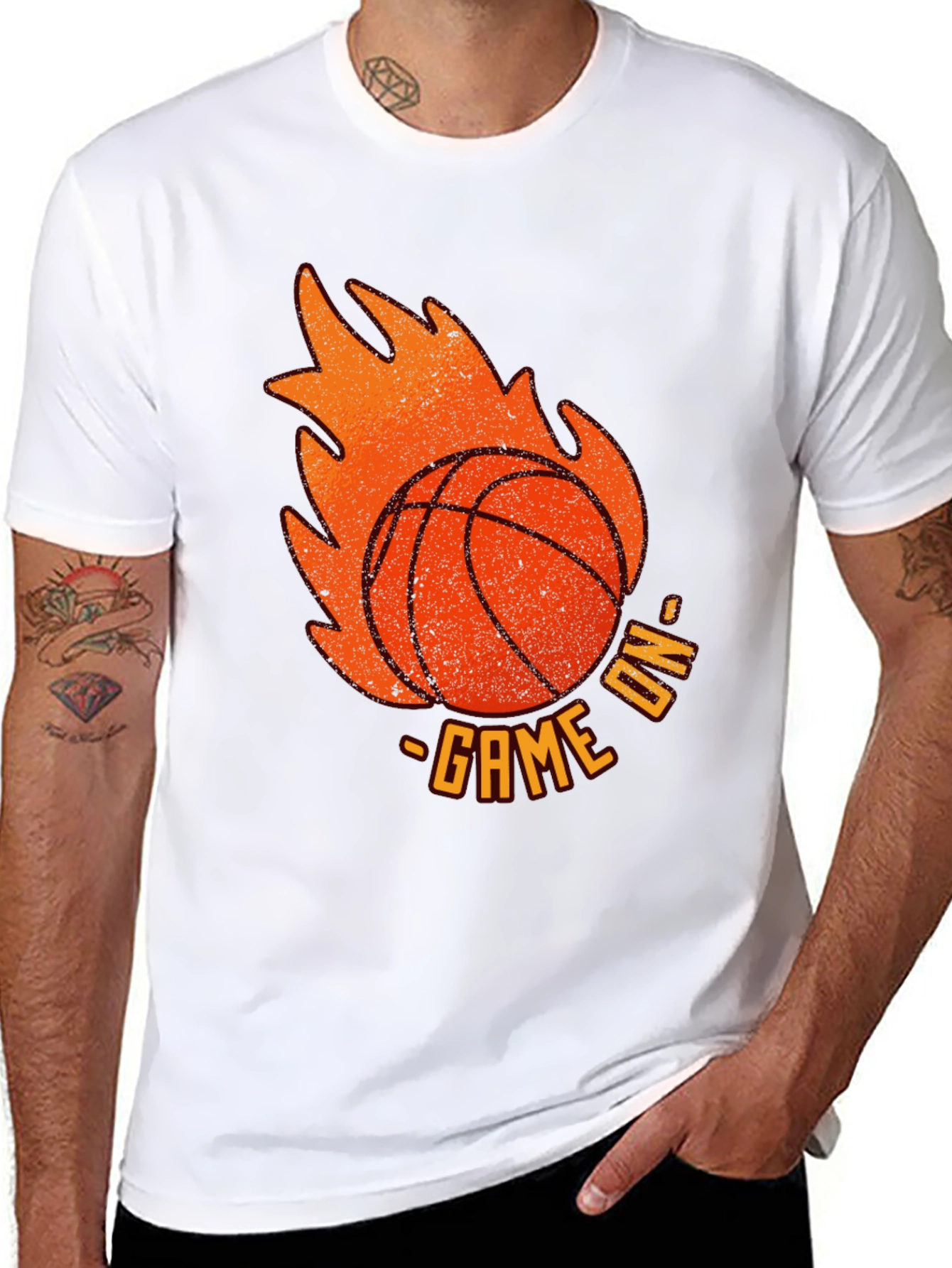 Game On Basketball Flame Graphic Tee - Black