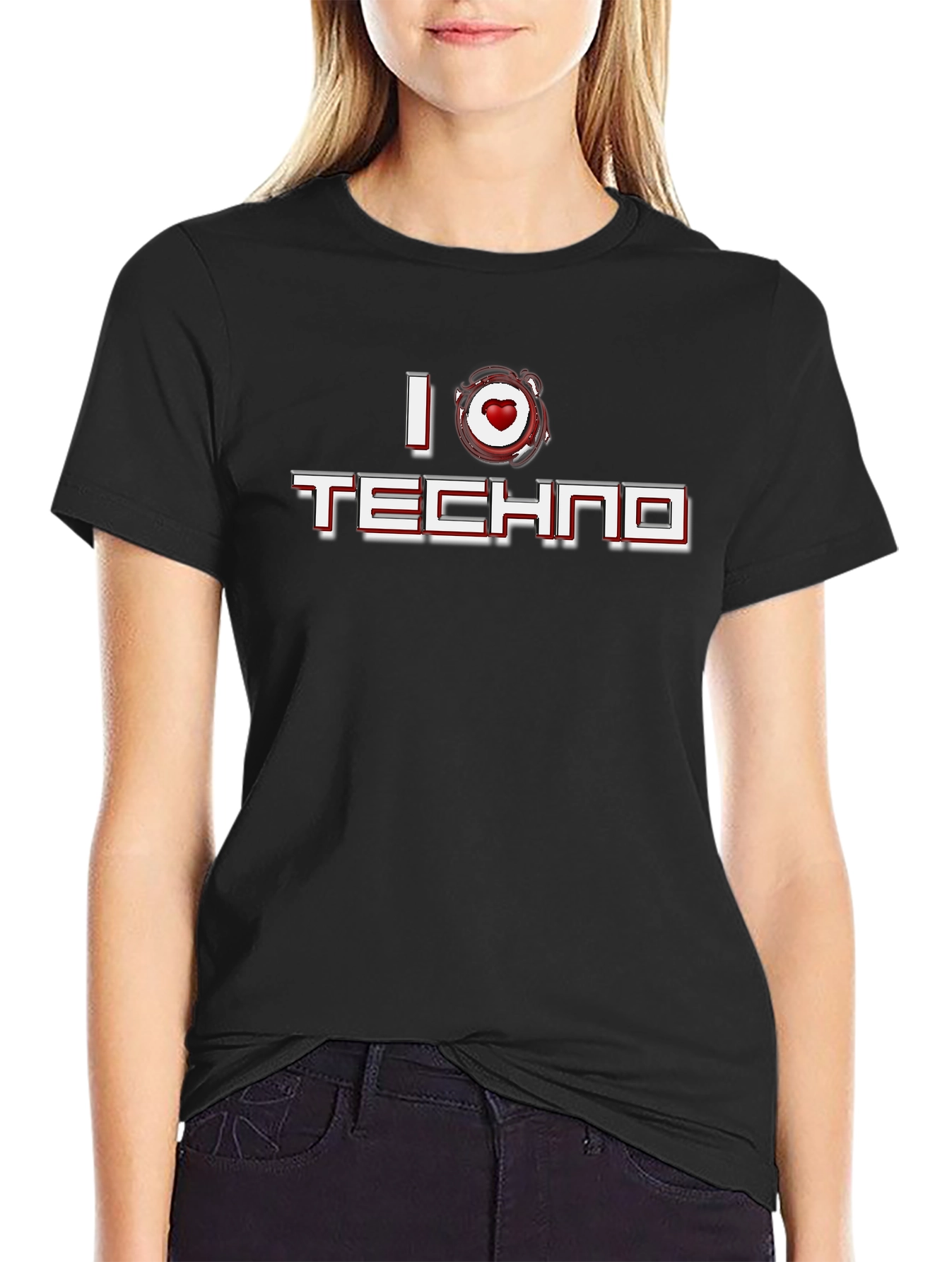 I Love Techno T-Shirt - Black Crew Neck