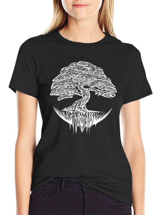 Black T-Shirt with White Tree of Life Graphic