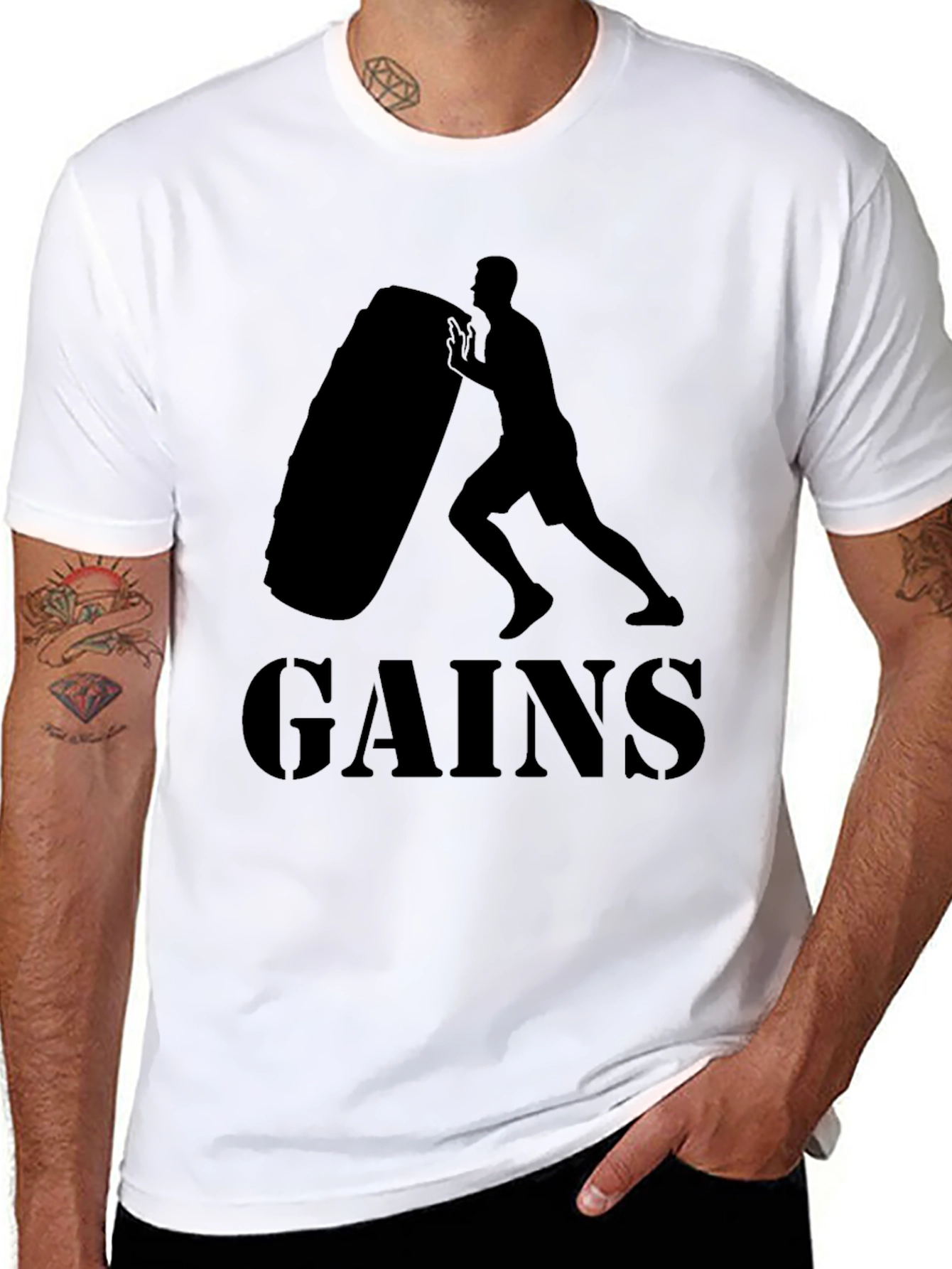 Gains Gym Workout T-Shirt - Black Fitness Tee