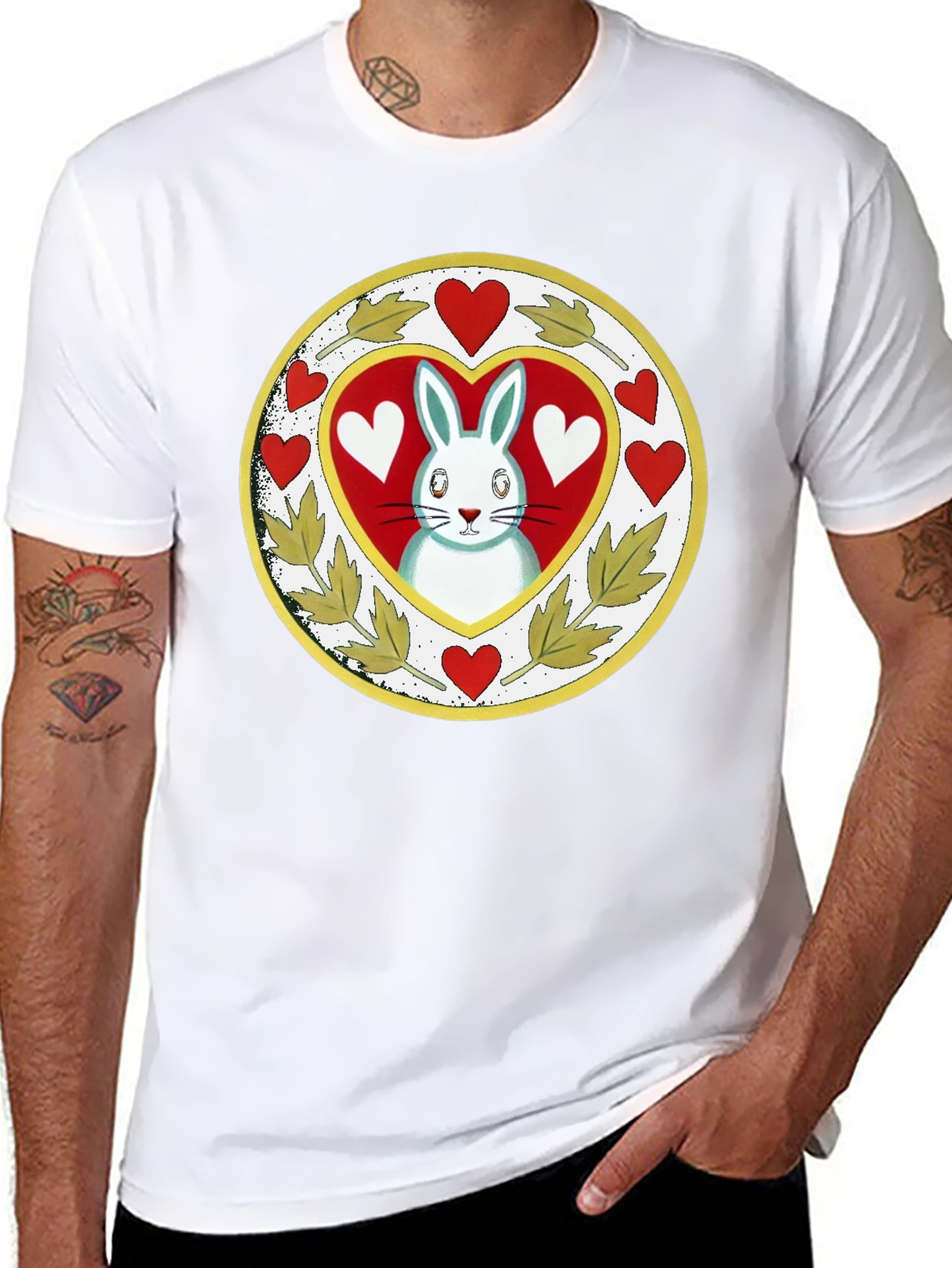 Rabbit Heart Graphic Tee - Black Cotton Blend