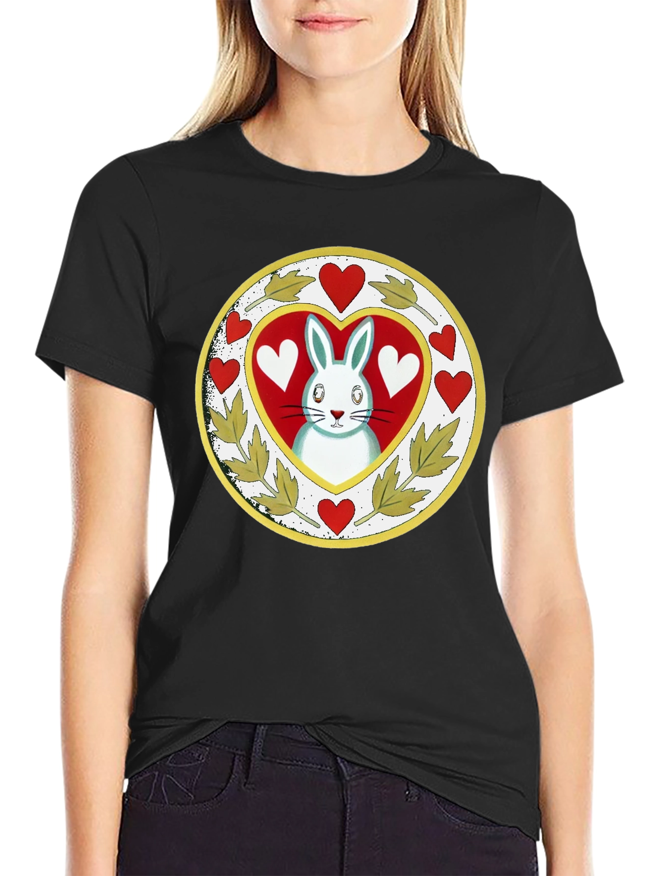 Rabbit Heart Graphic Tee - Black Cotton Blend
