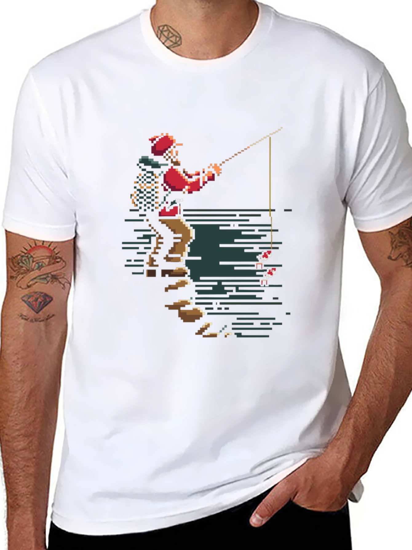 Pixel Fisherman Graphic Tee - Retro Style