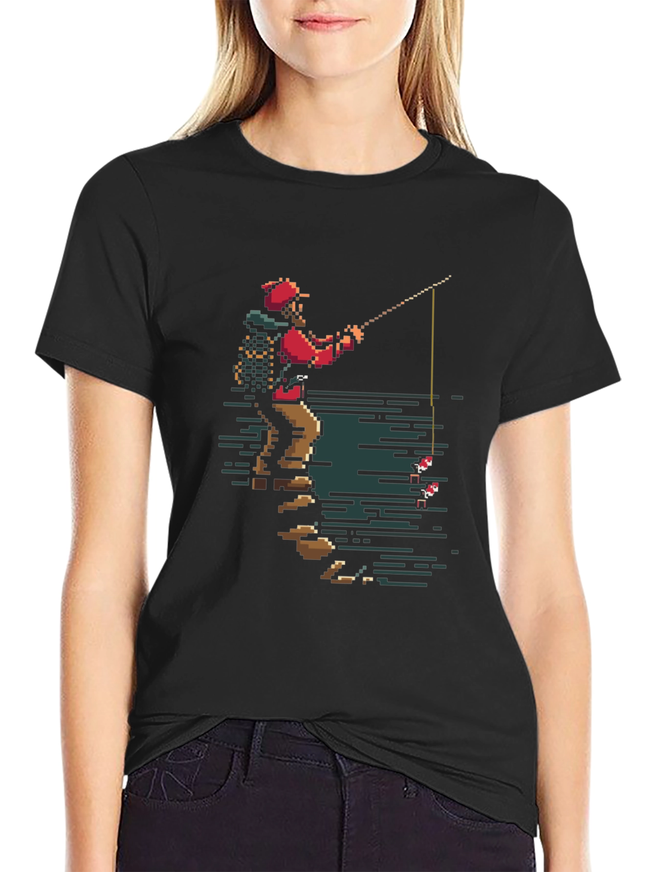 Pixel Fisherman Graphic Tee - Retro Style