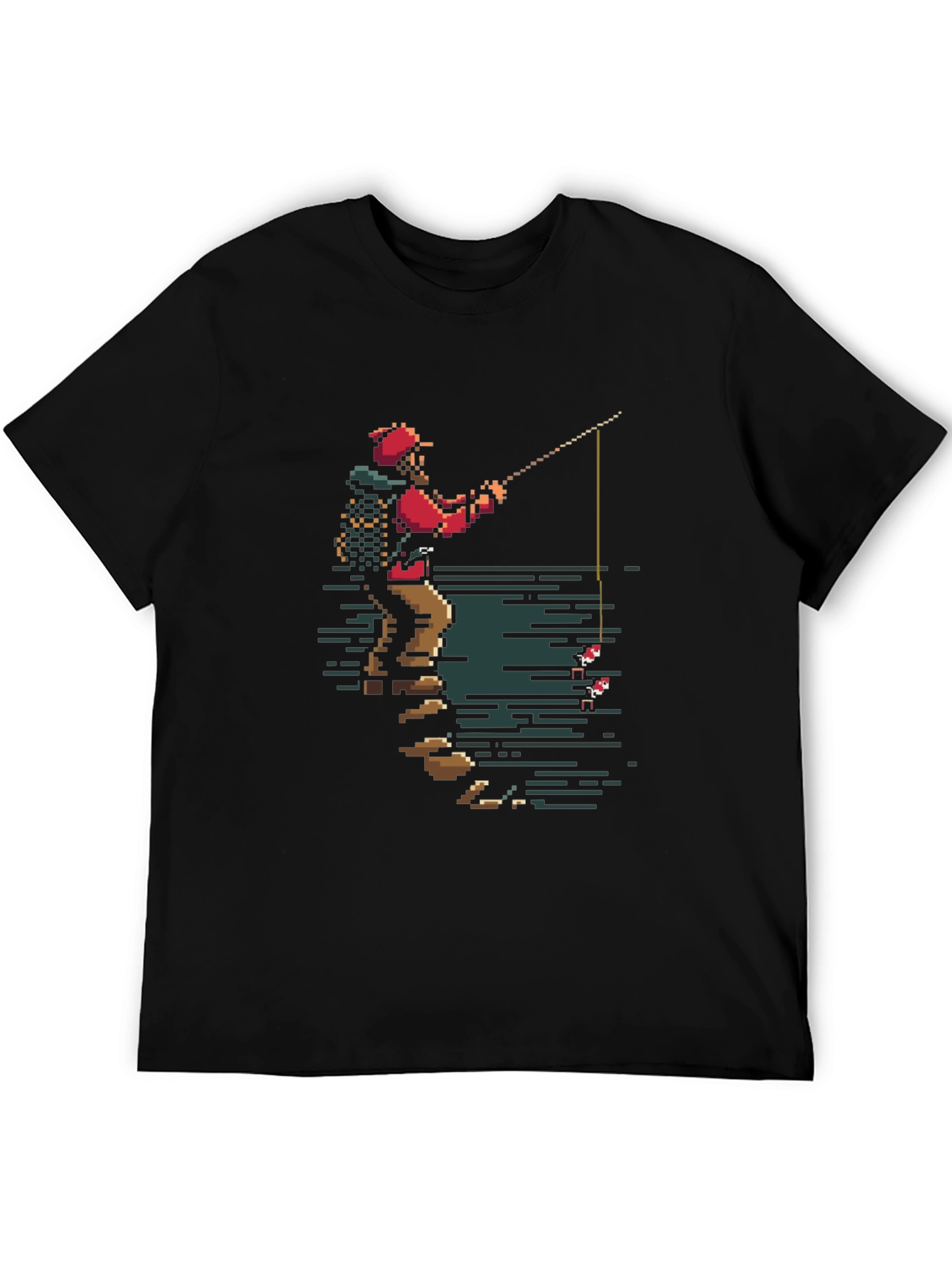 Pixel Fisherman Graphic Tee - Retro Style