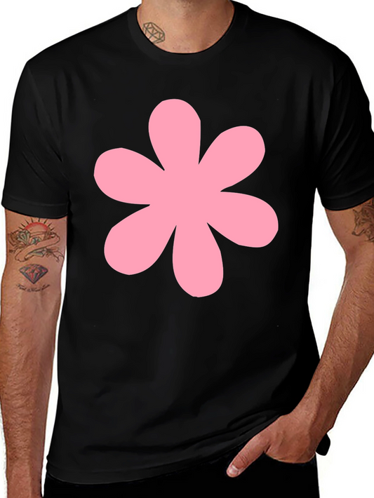Pink Flower Black T-Shirt