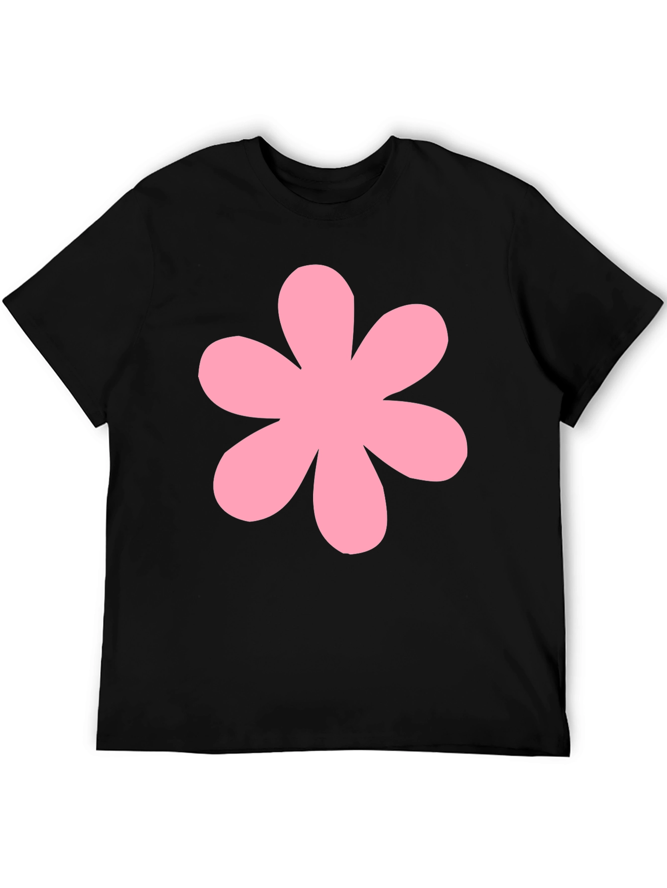 Pink Flower Black T-Shirt