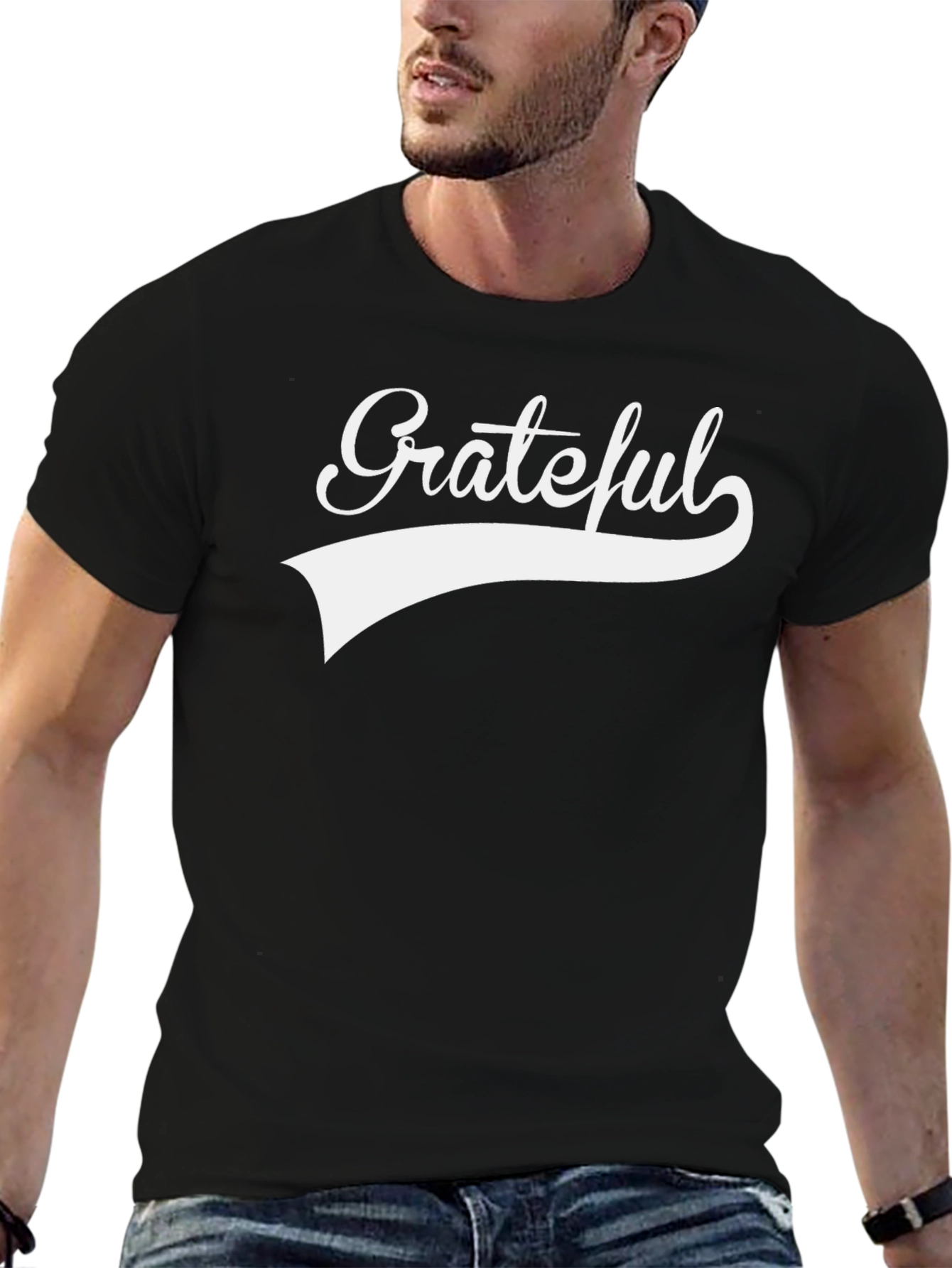 Grateful Graphic Tee - Black Cotton Blend T-Shirt