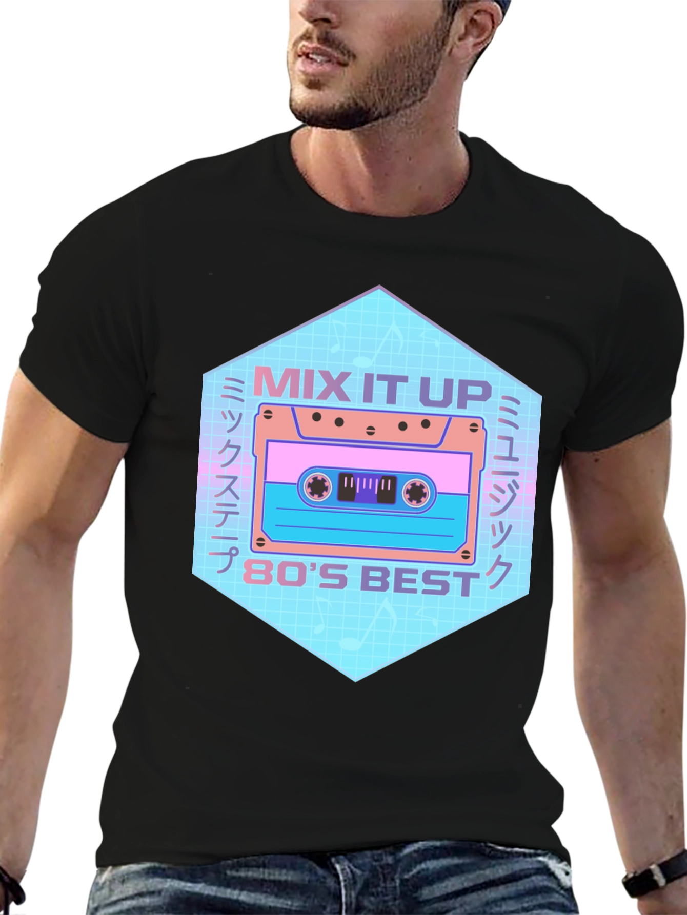 Retro 80s Mix Tape Graphic Tee - Black
