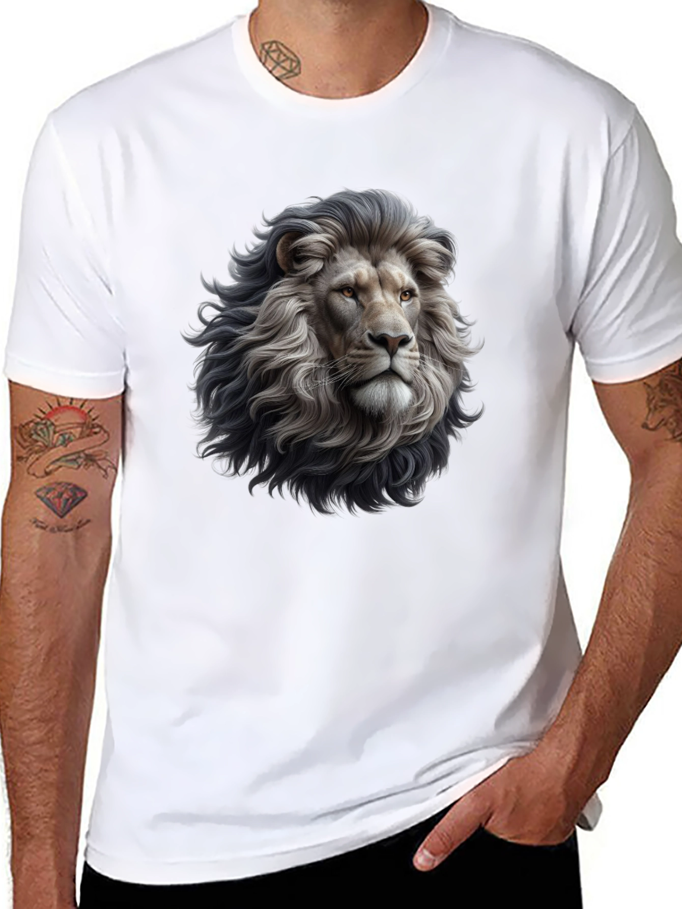 Lion Head Graphic Black T-Shirt for Men