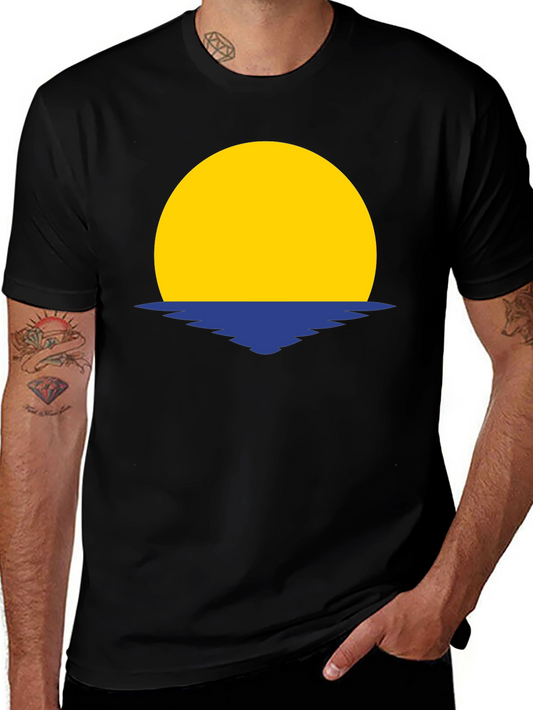 Sunset Graphic T-Shirt - Black Tee Yellow Sun Blue Waves