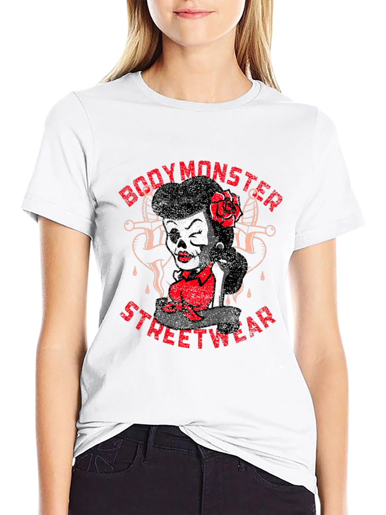 BodyMonster Streetwear Skull Pin-Up Black T-Shirt