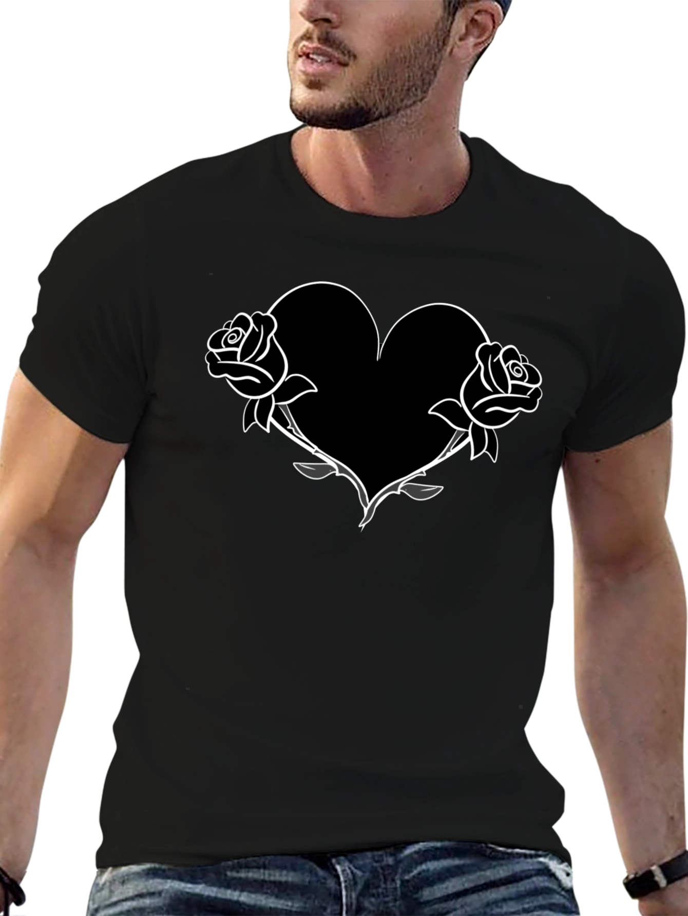 Rose Heart Graphic Tee - Mens Black T-Shirt