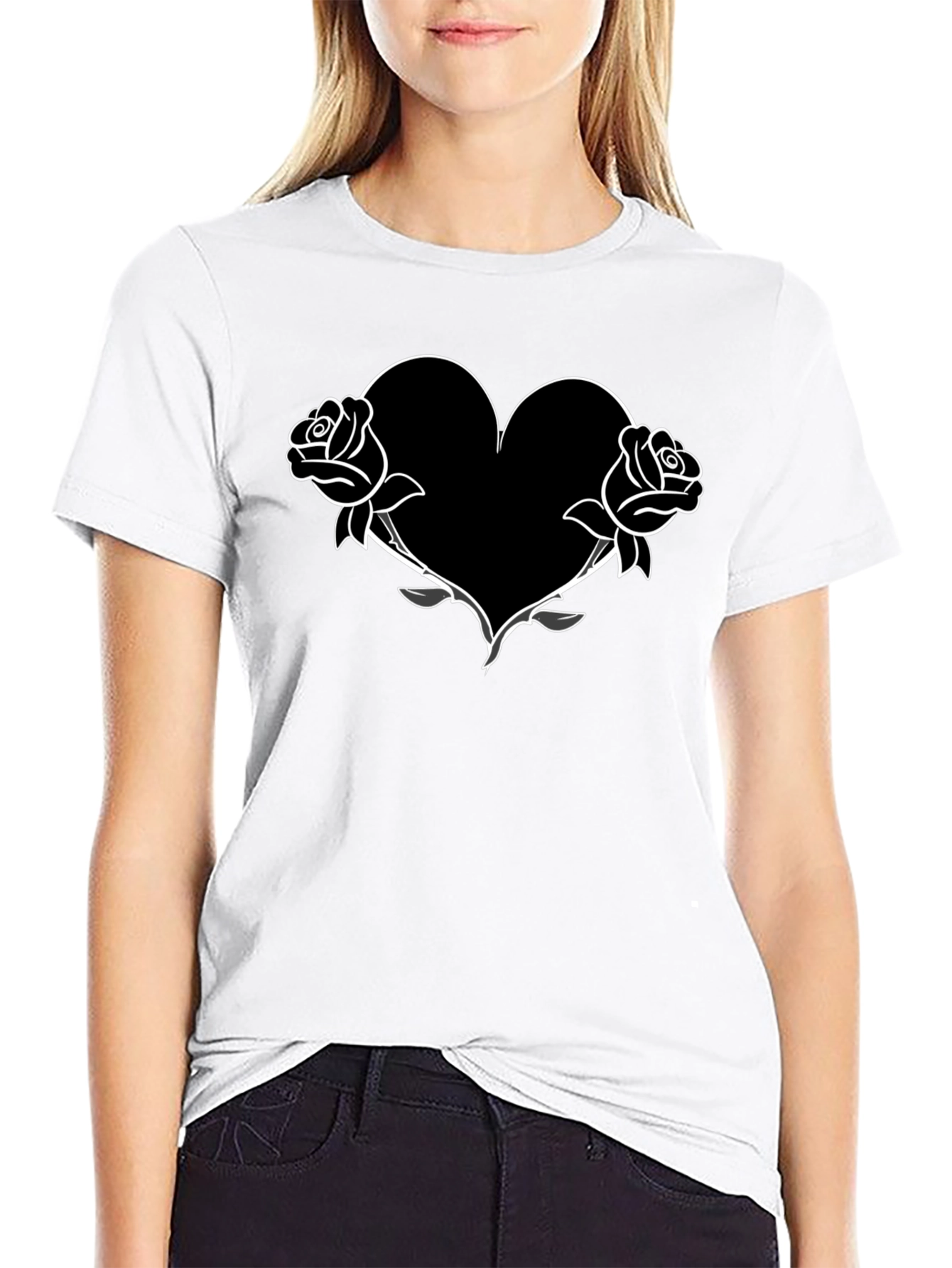 Rose Heart Graphic Tee - Mens Black T-Shirt