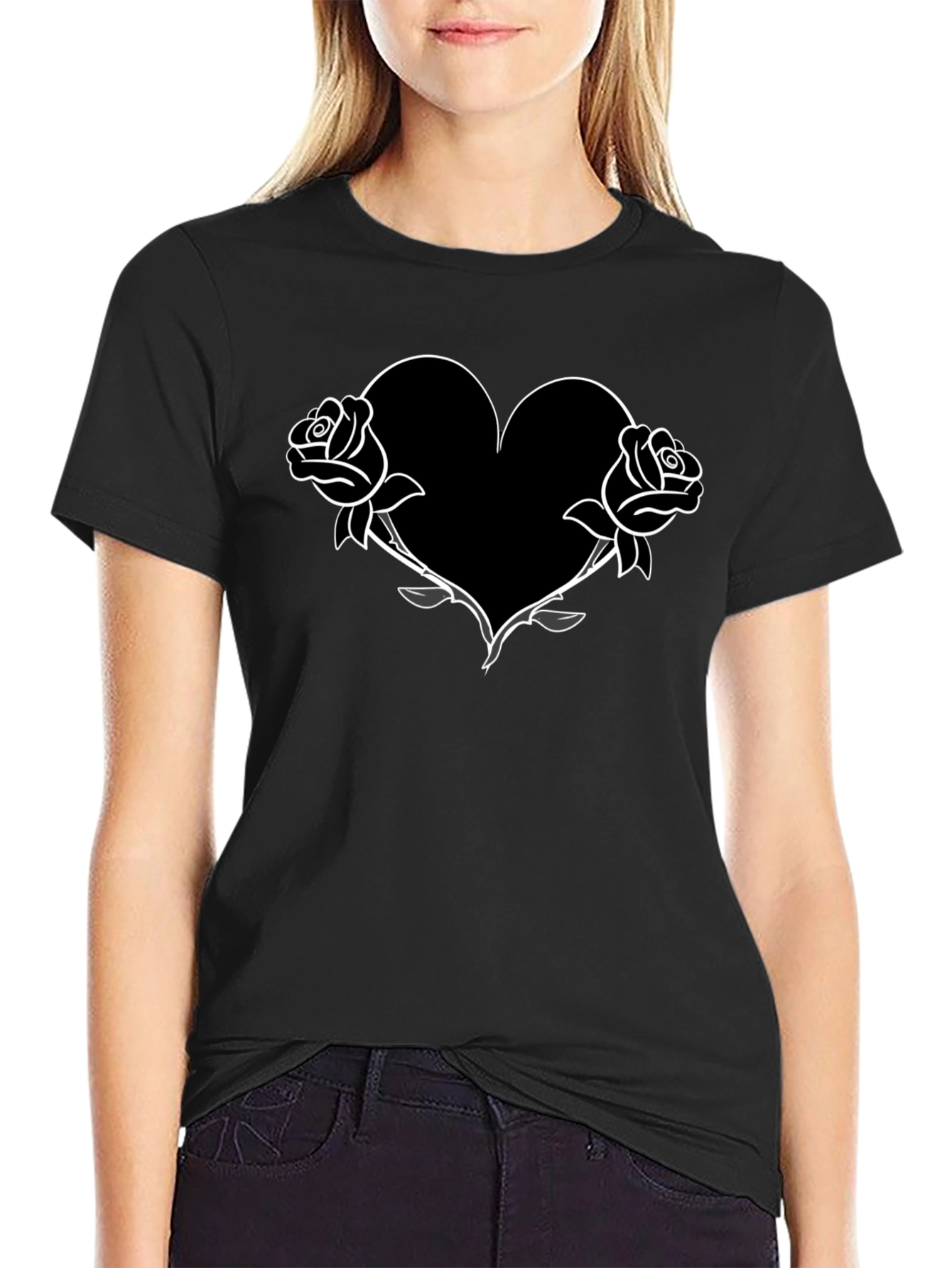 Rose Heart Graphic Tee - Mens Black T-Shirt