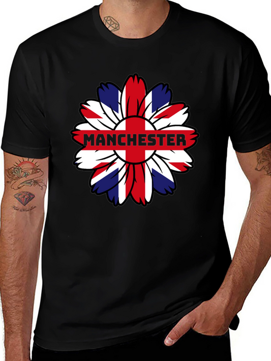 Manchester UK Flag Flower Graphic T-Shirt