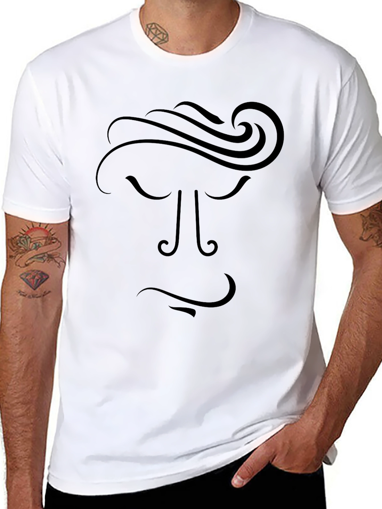 Abstract Face Graphic Tee - Black