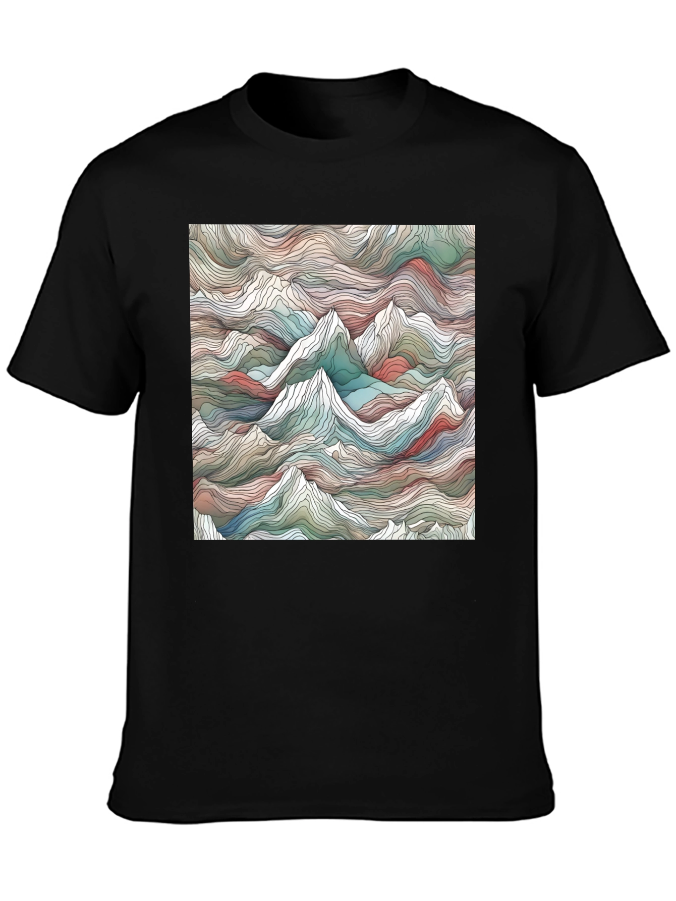 Abstract Mountainscape Graphic Tee - Stylish Black T-Shirt