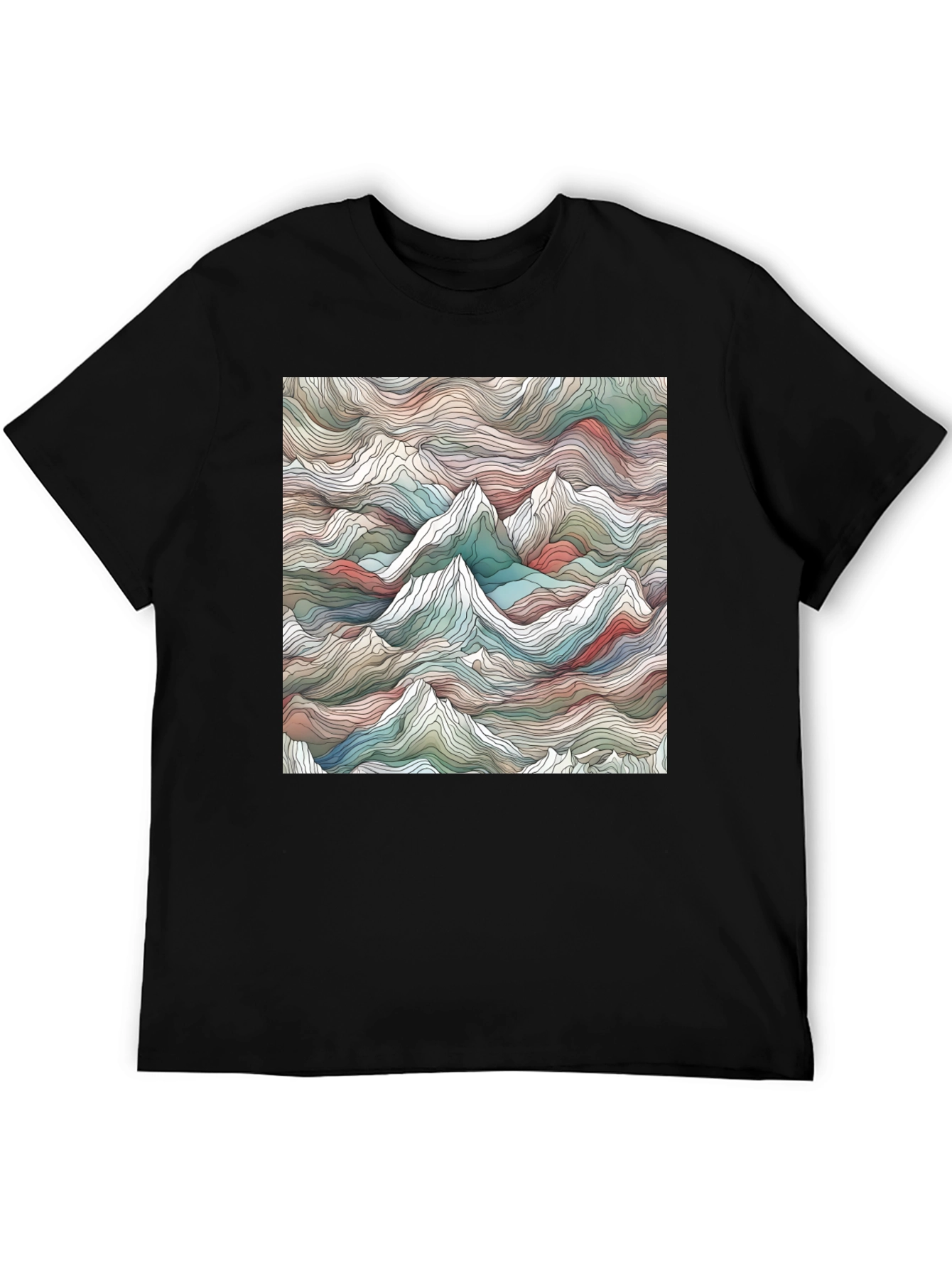Abstract Mountainscape Graphic Tee - Stylish Black T-Shirt