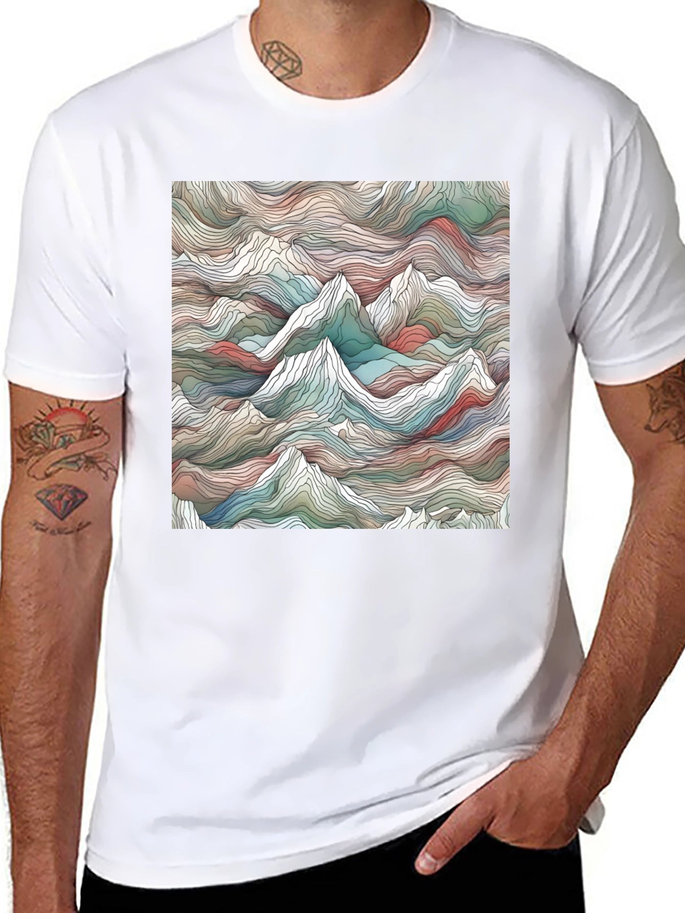 Abstract Mountainscape Graphic Tee - Stylish Black T-Shirt
