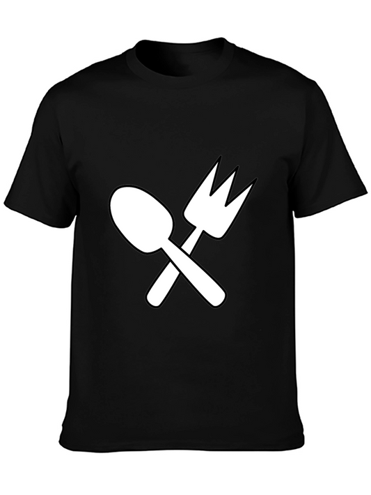 Spoon & Fork Graphic Tee - Black Cotton Casual Shirt
