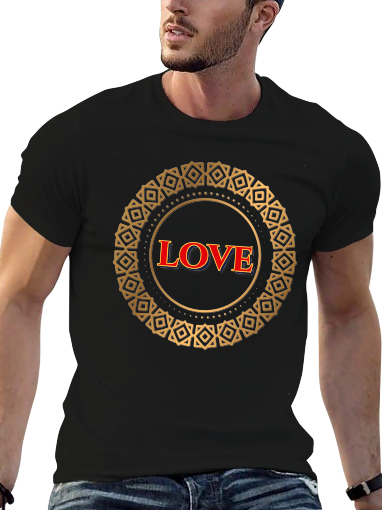 Love Mandala Graphic Black T-Shirt