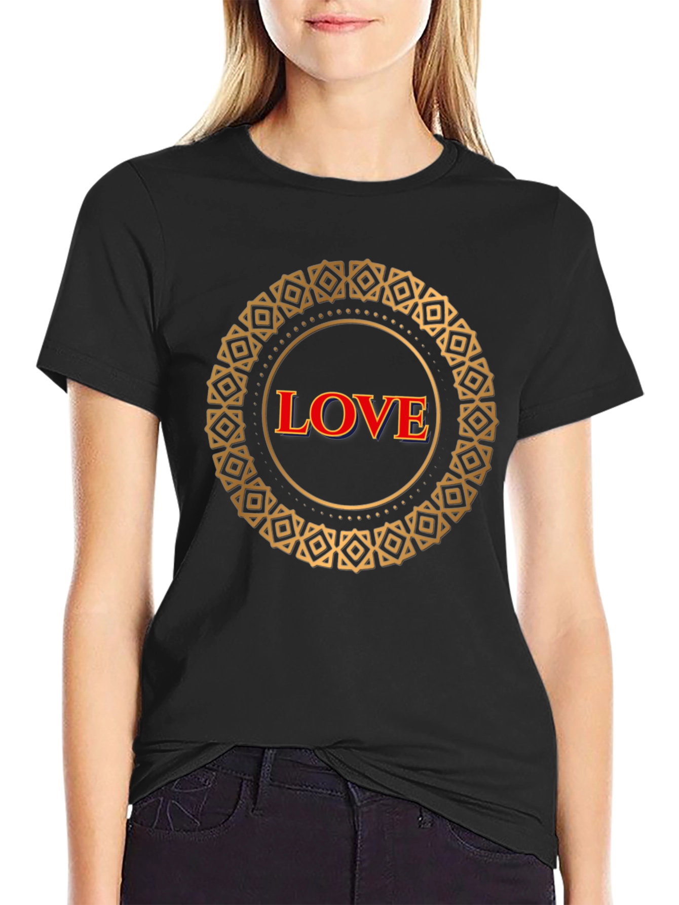 Love Mandala Graphic Black T-Shirt