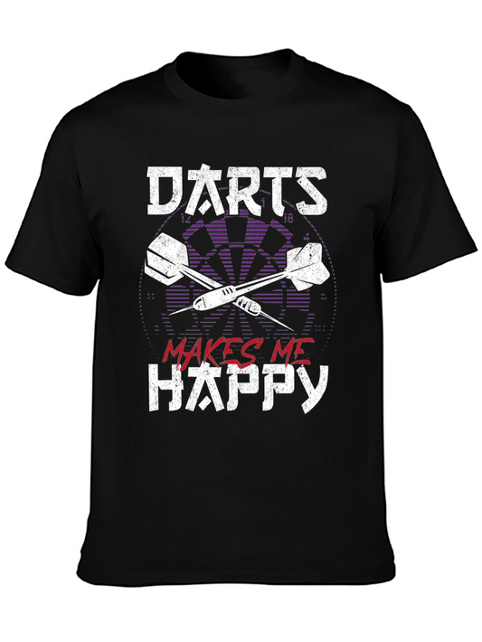 Darts Makes Me Happy Graphic Tee - Casual Black T-Shirt