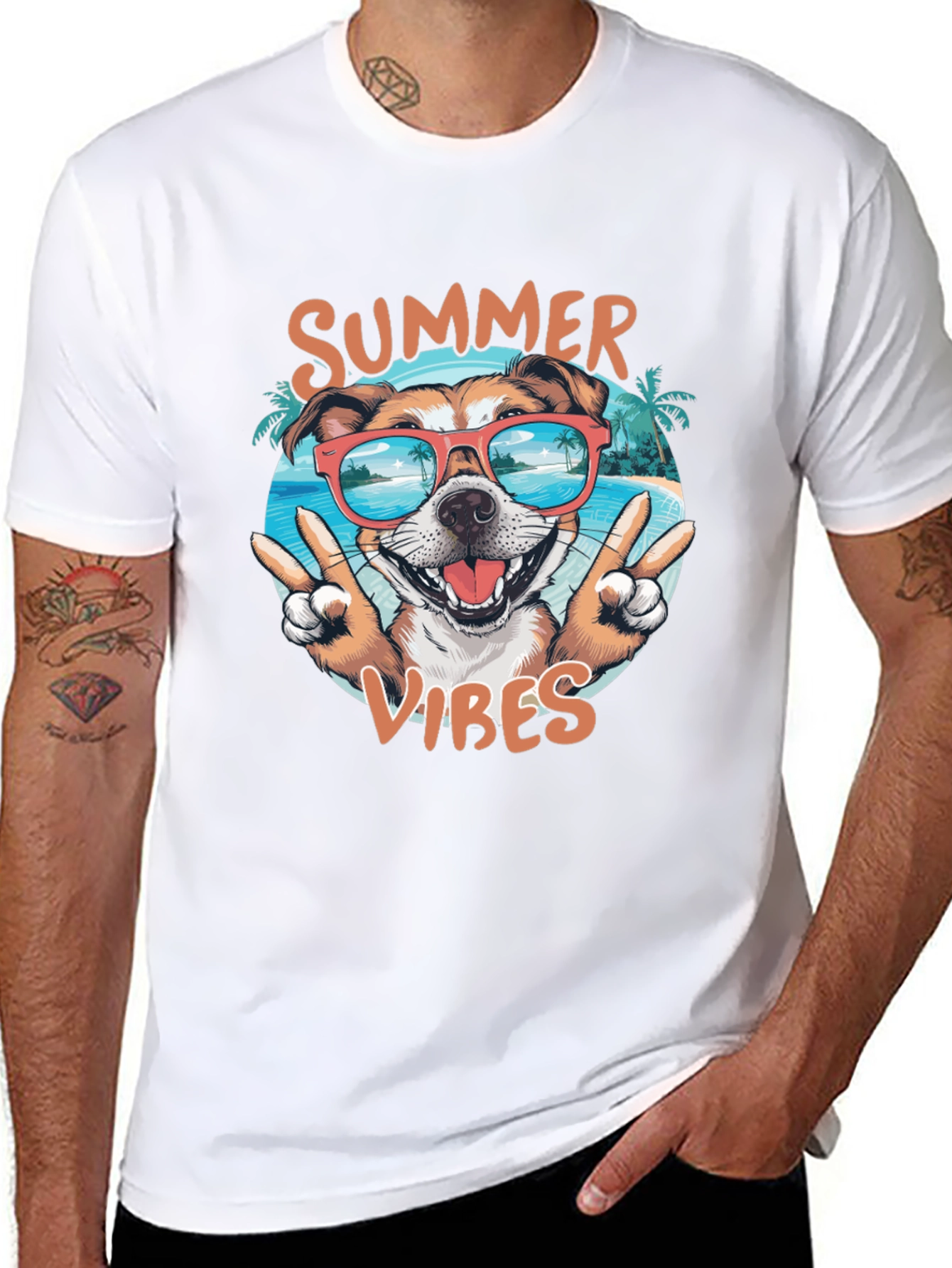 Summer Vibes Dog Graphic Tee - Casual Black T-Shirt