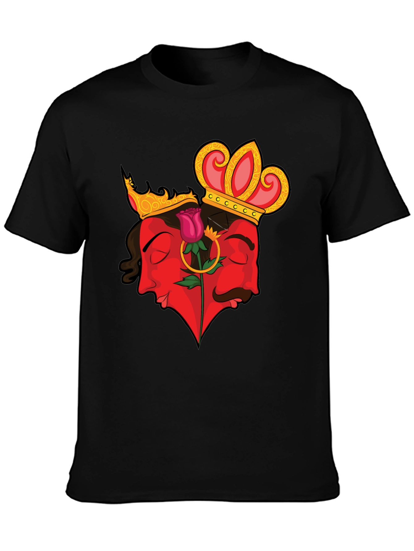 King & Queen Rose Heart Graphic Tee - Black