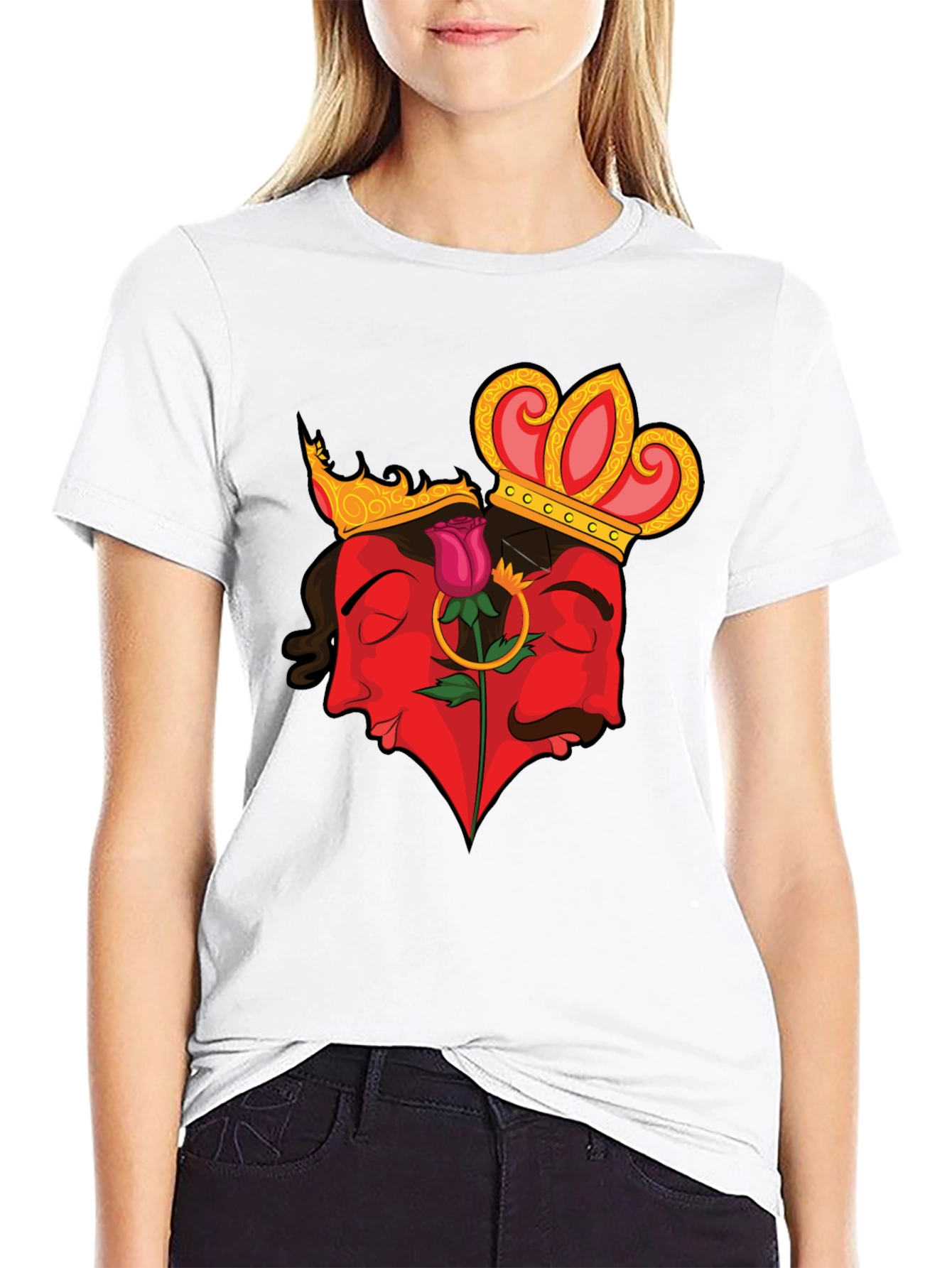 King & Queen Rose Heart Graphic Tee - Black