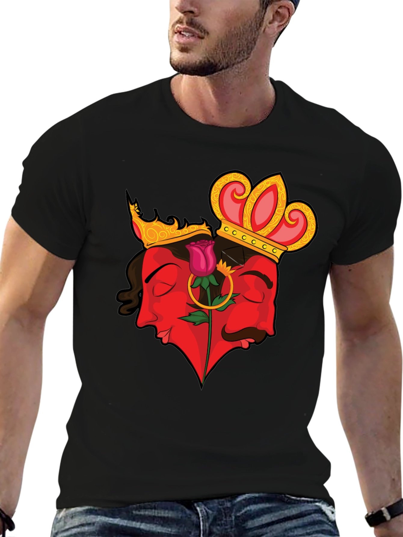 King & Queen Rose Heart Graphic Tee - Black
