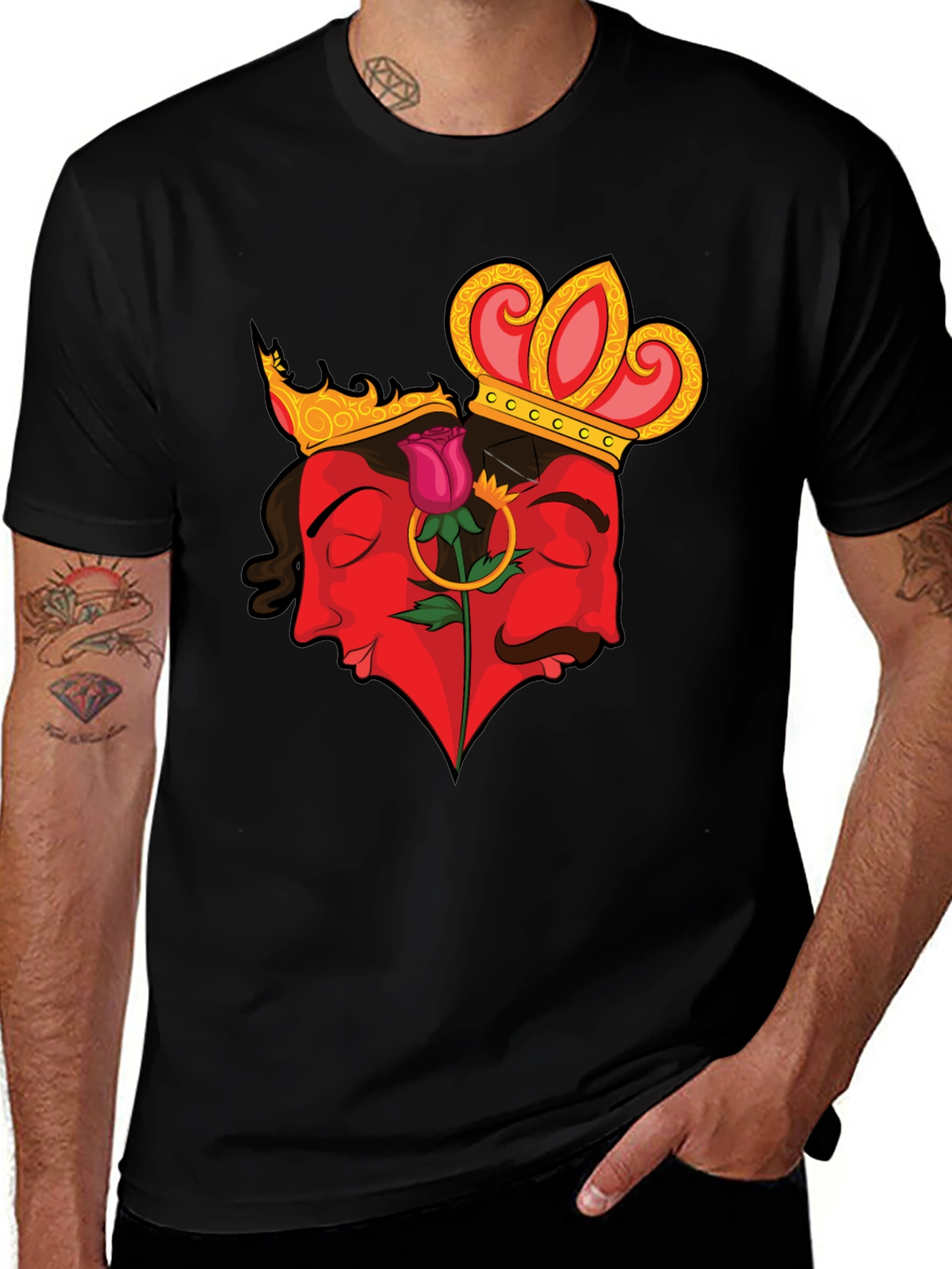 King & Queen Rose Heart Graphic Tee - Black