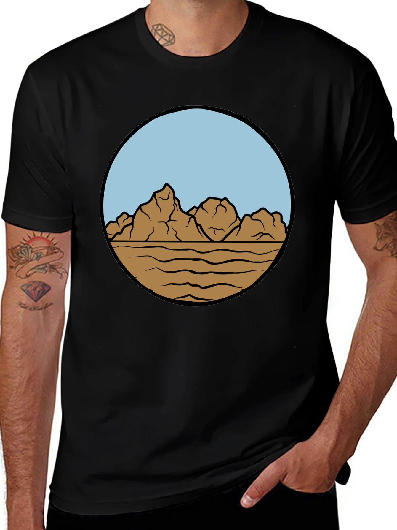 Mountain Landscape Graphic Tee - Stylish Black Cotton T-Shirt