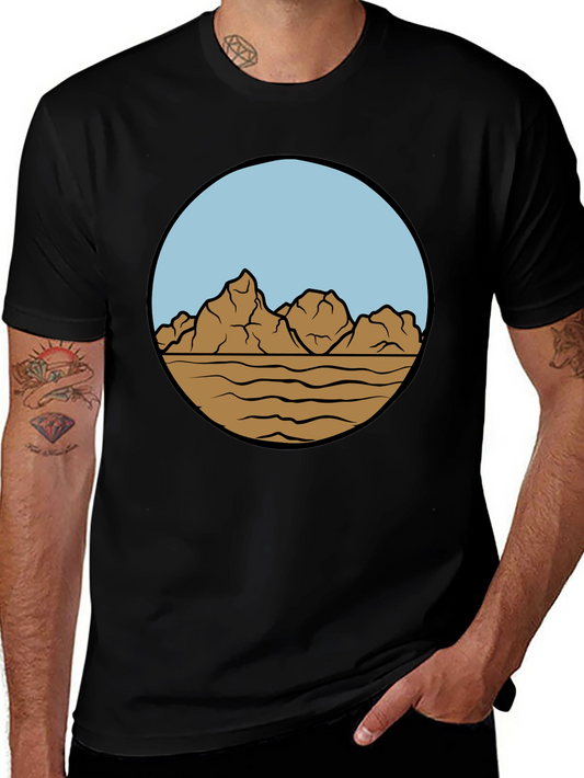 Mountain Landscape Graphic Tee - Stylish Black Cotton T-Shirt