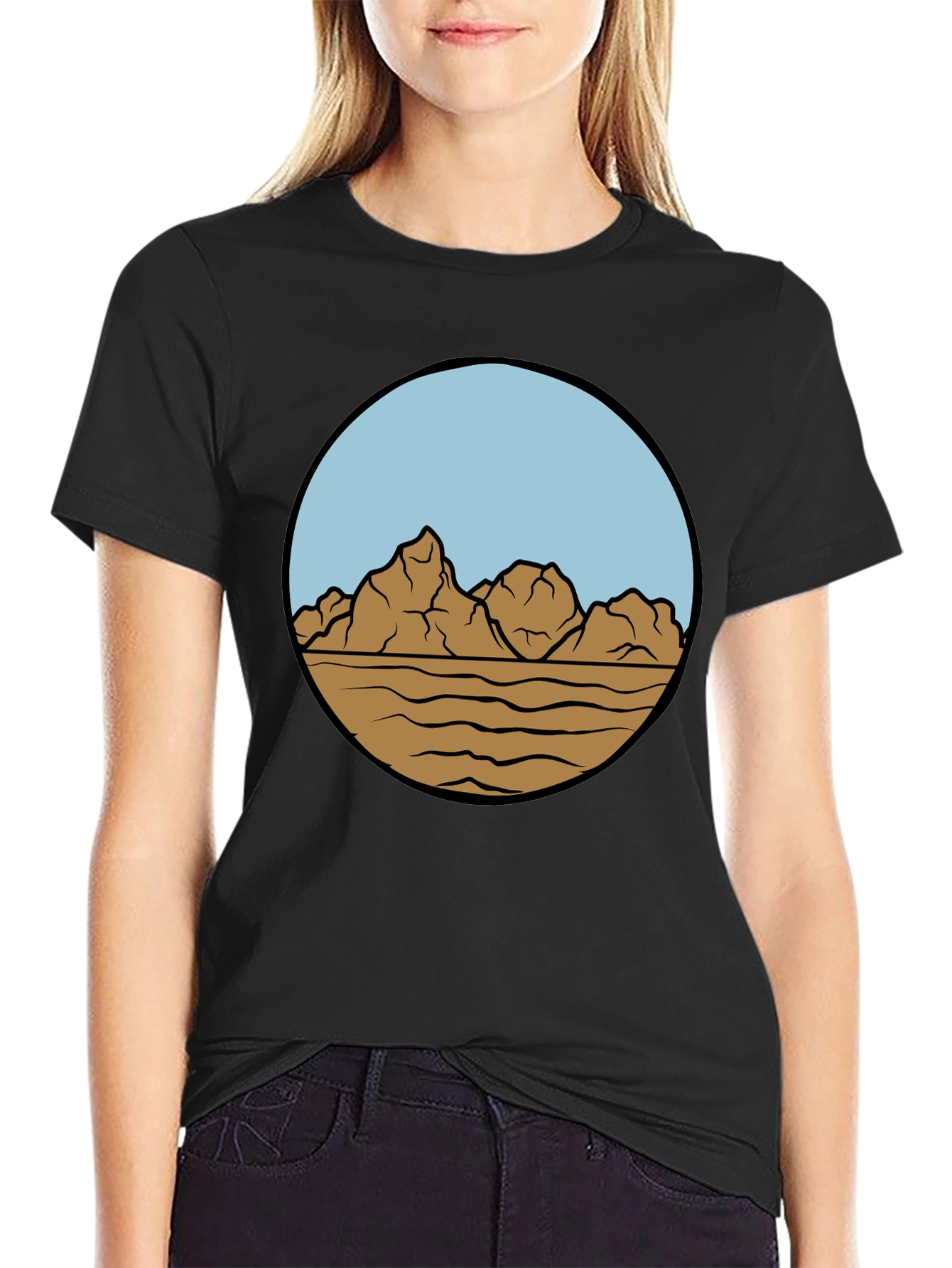 Mountain Landscape Graphic Tee - Stylish Black Cotton T-Shirt