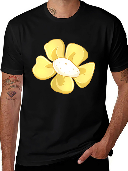 Yellow Flower Graphic Print Black T-Shirt