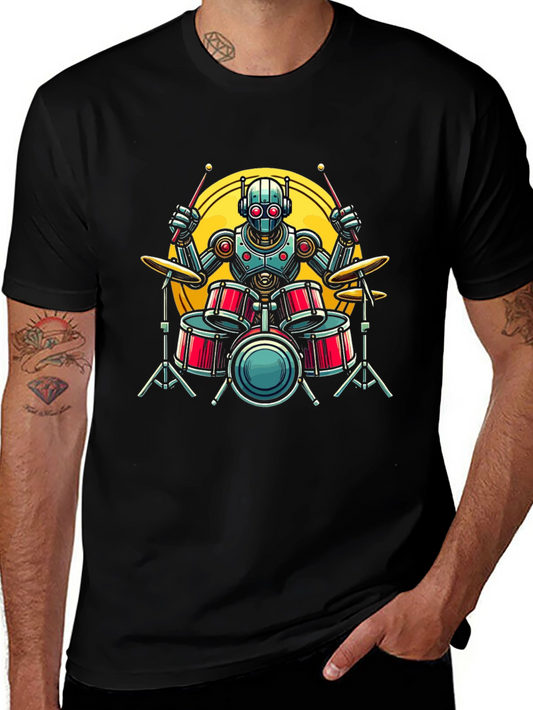 Robot Drummer Graphic Tee - Black