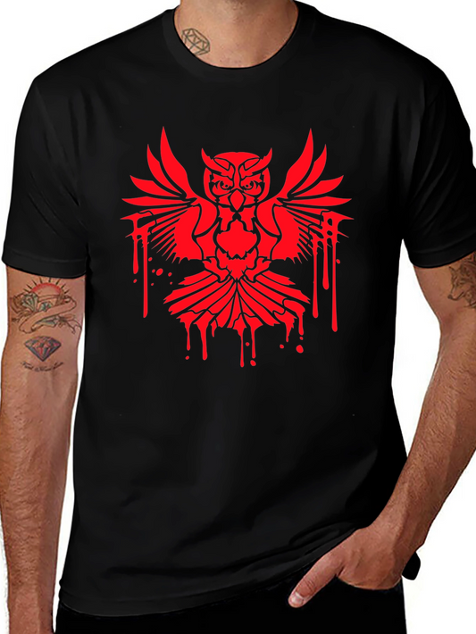 Mens Black T-Shirt with Red Owl Graphic