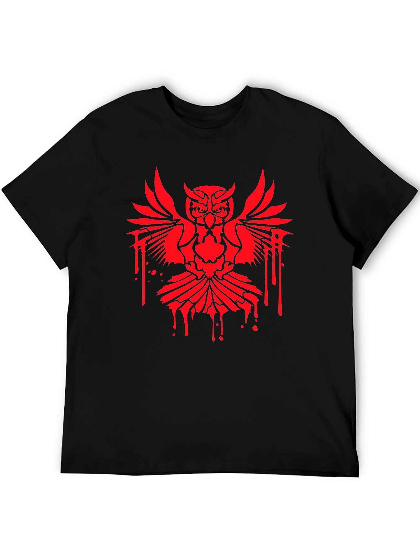 Mens Black T-Shirt with Red Owl Graphic