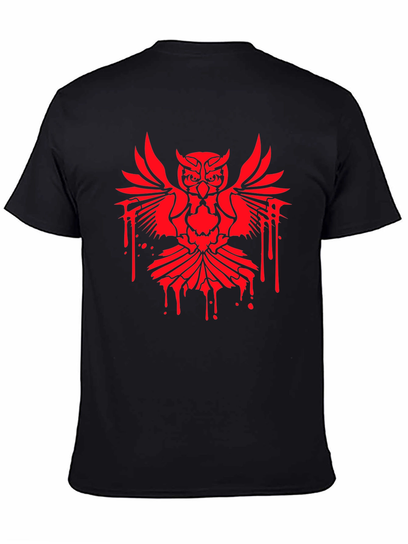 Mens Black T-Shirt with Red Owl Graphic