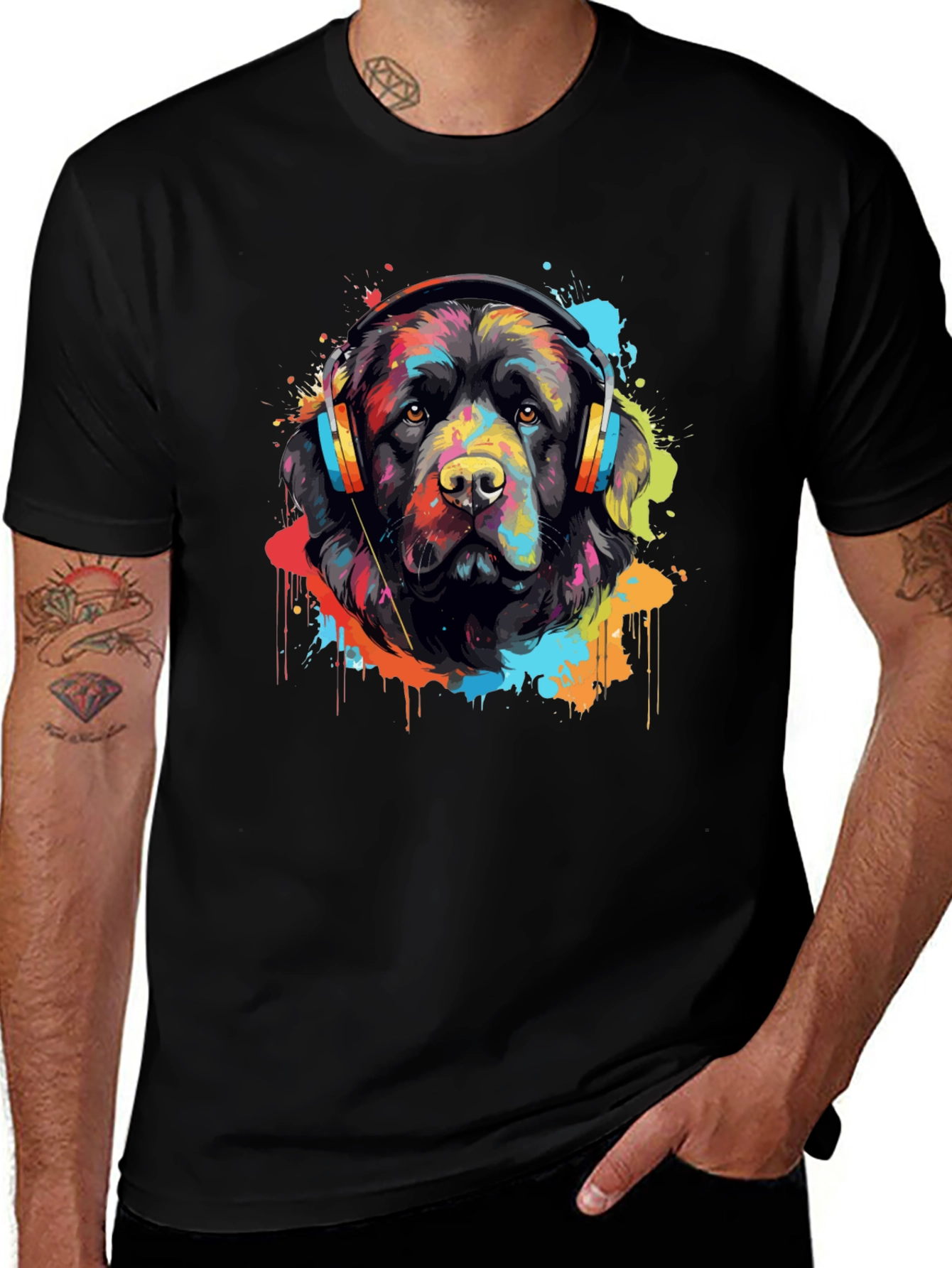Dog with Headphones Graphic T-Shirt