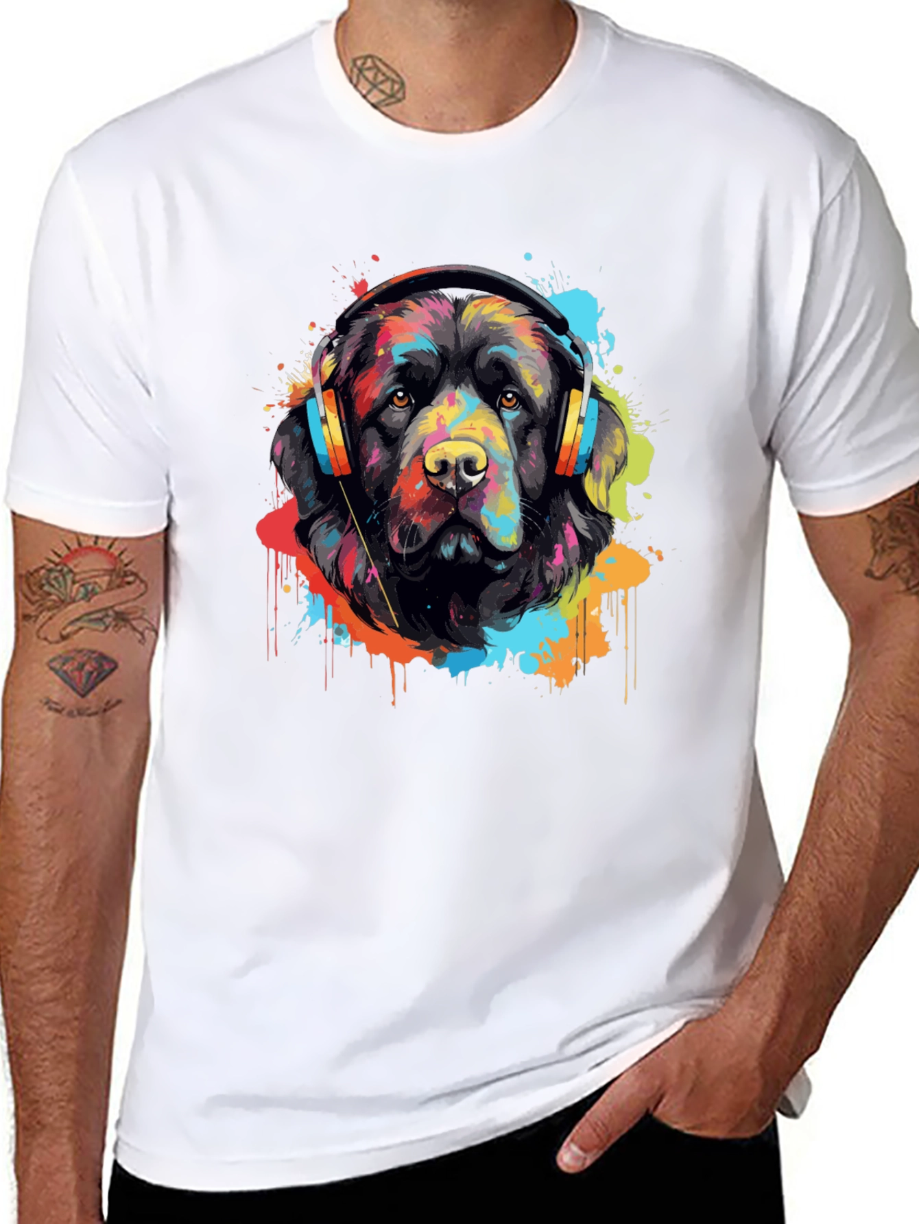 Dog with Headphones Graphic T-Shirt