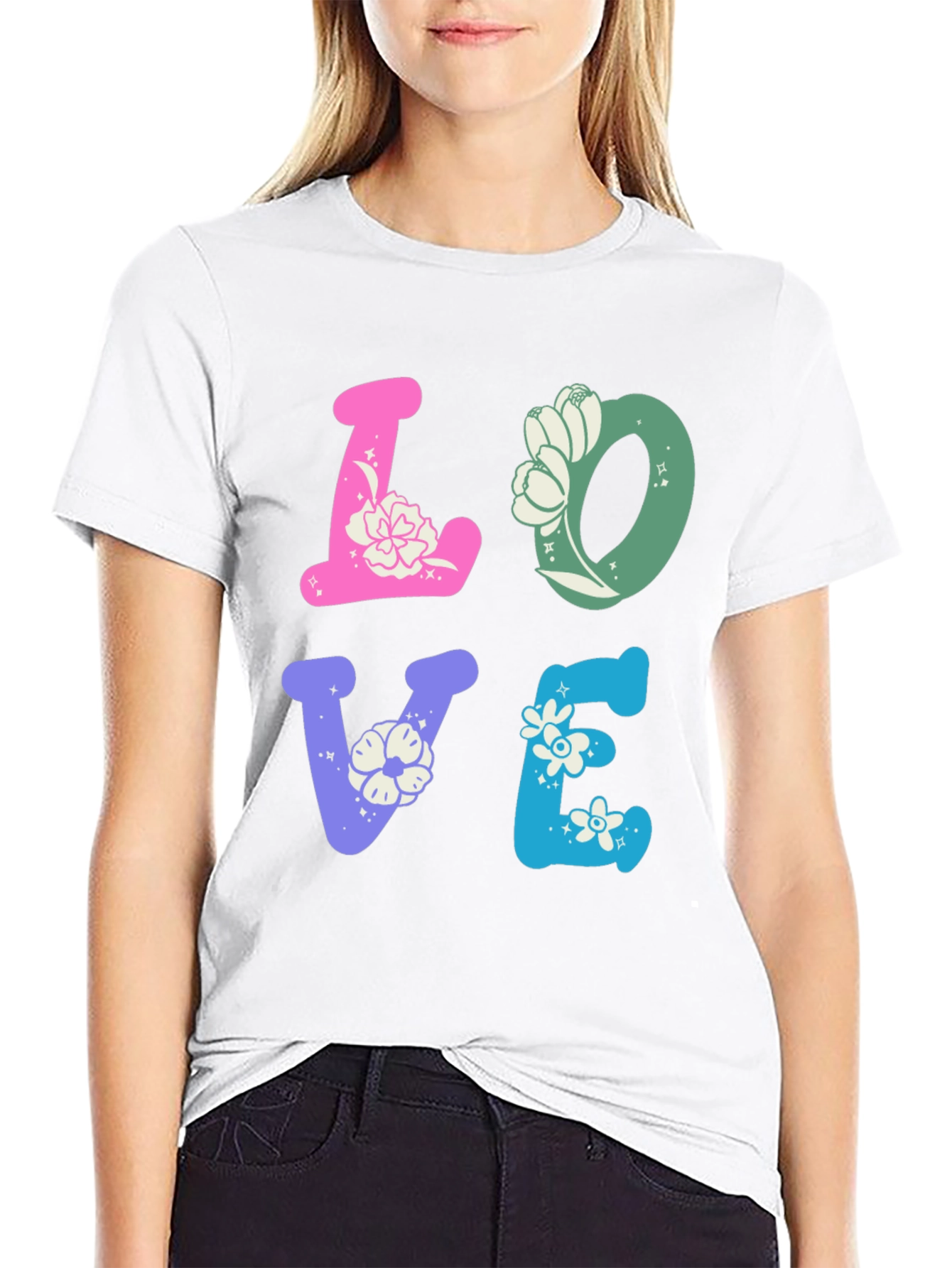 Floral LOVE Graphic Tee - Trendy Casual Shirt