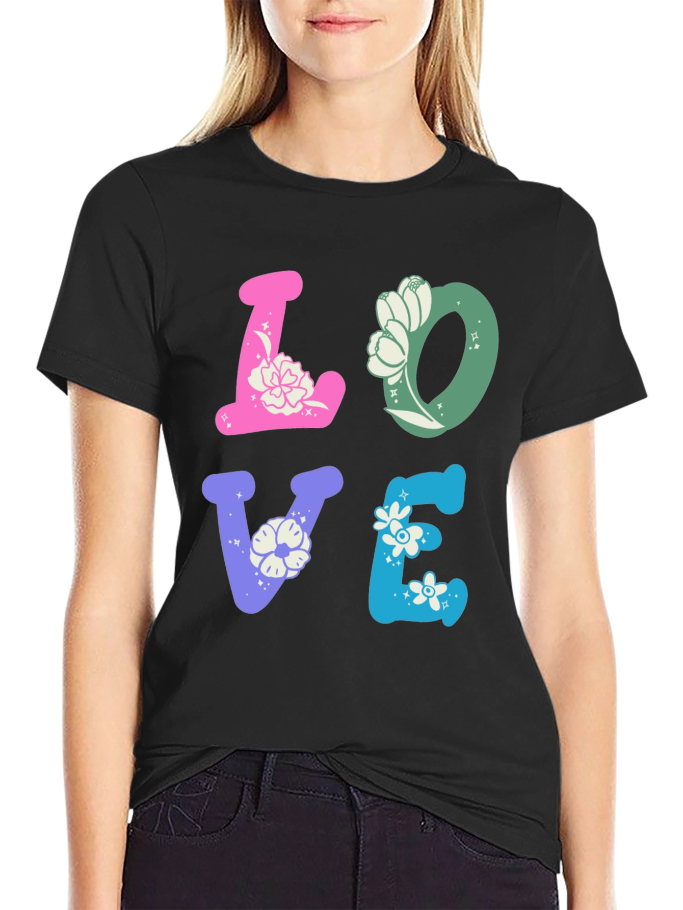 Floral LOVE Graphic Tee - Trendy Casual Shirt