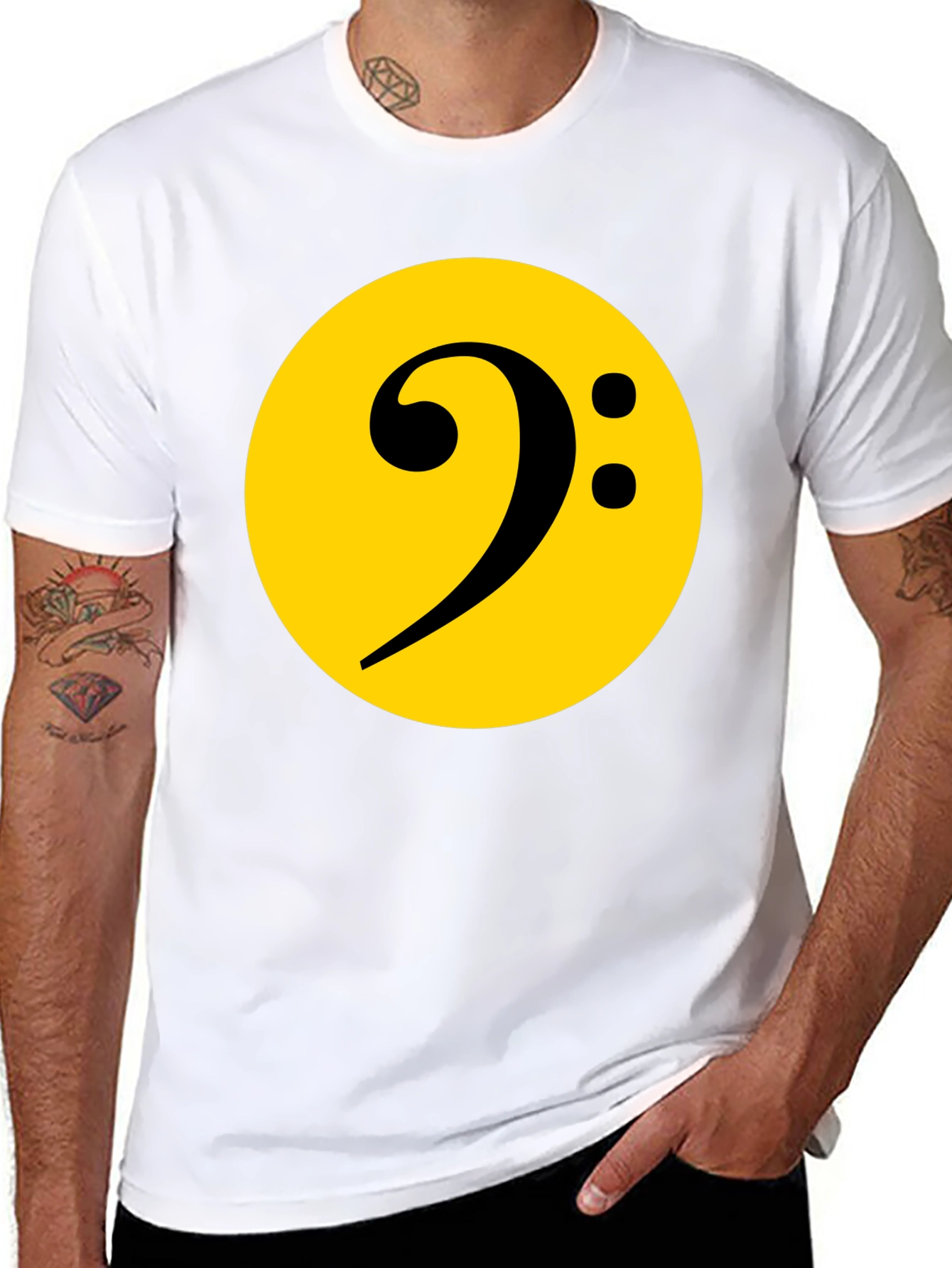 Bass Clef Graphic Tee - Black Cotton Music Shirt