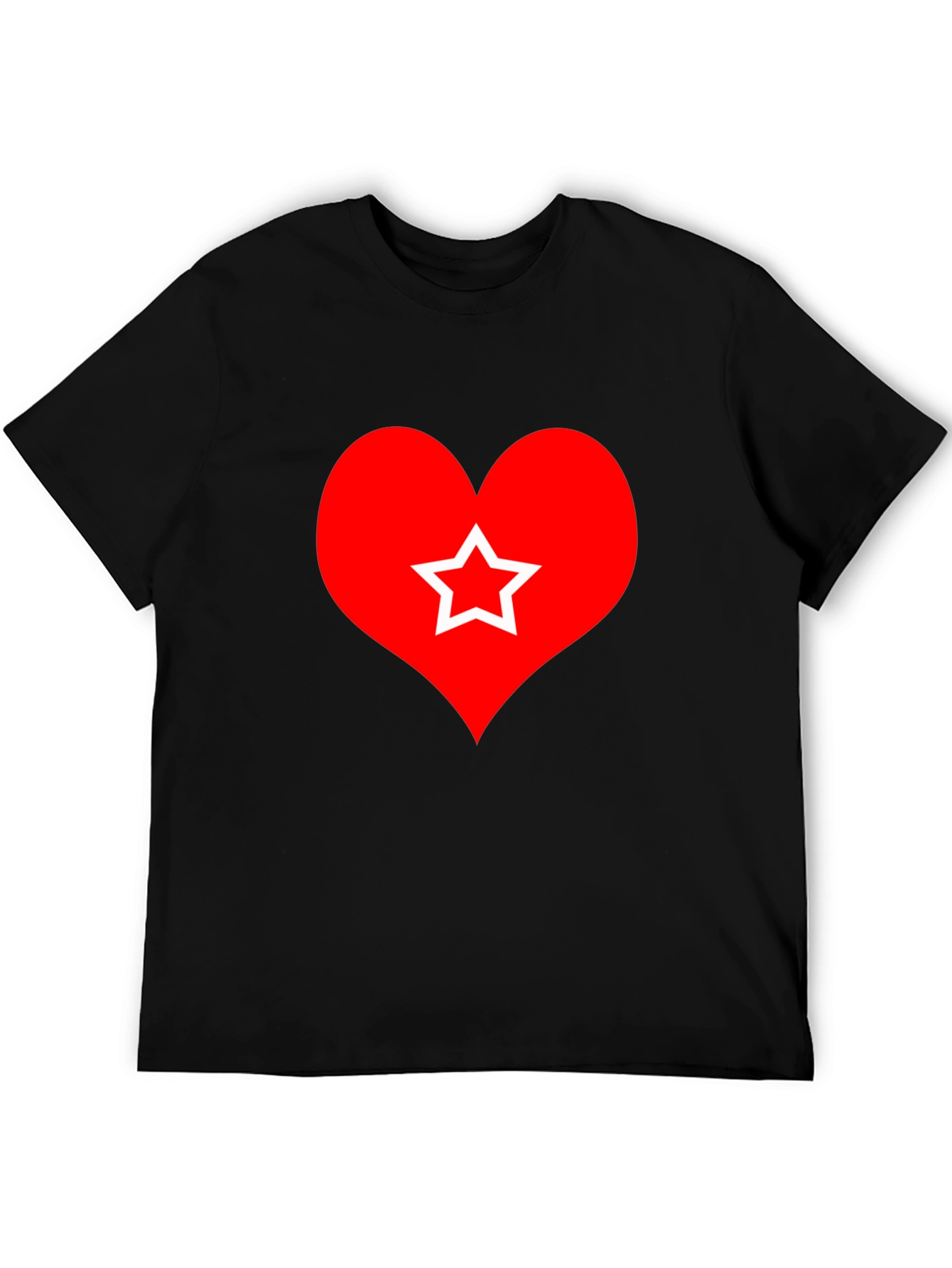 Heart Star Graphic Tee - Black Cotton T-Shirt