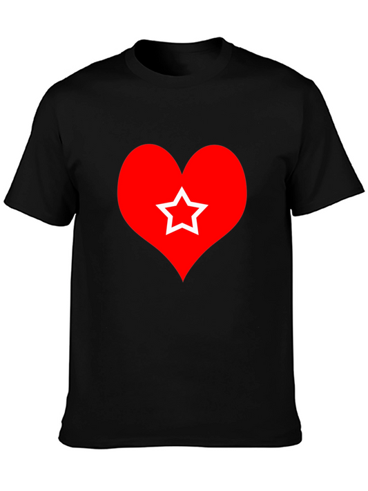 Heart Star Graphic Tee - Black Cotton T-Shirt