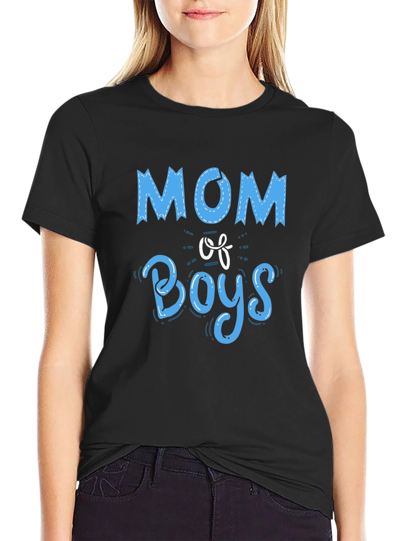 Mom of Boys Graphic Tee - Black Crewneck